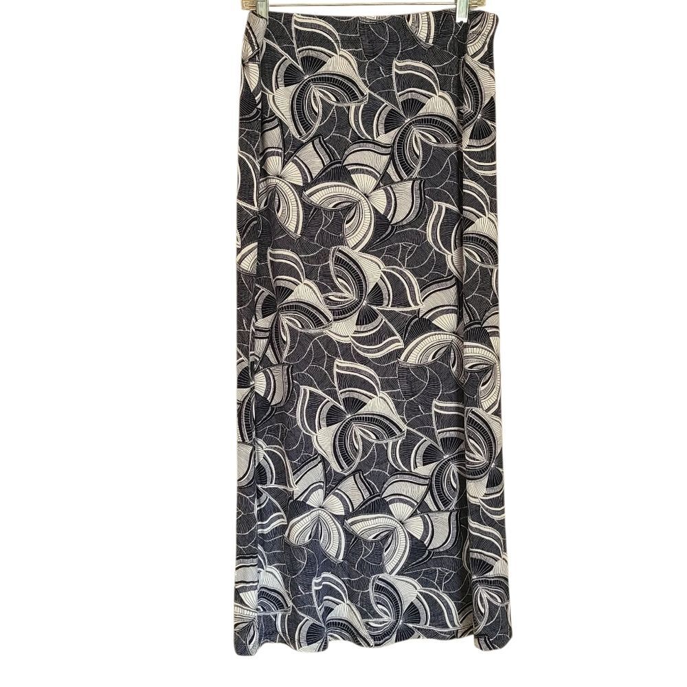 chico's maxi knit skirt navy blue white butterfly floral print size 1 (M)
